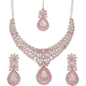Indian Wedding Jewelry Set for Women - Necklace, Earrings & Maangtika with Rhine